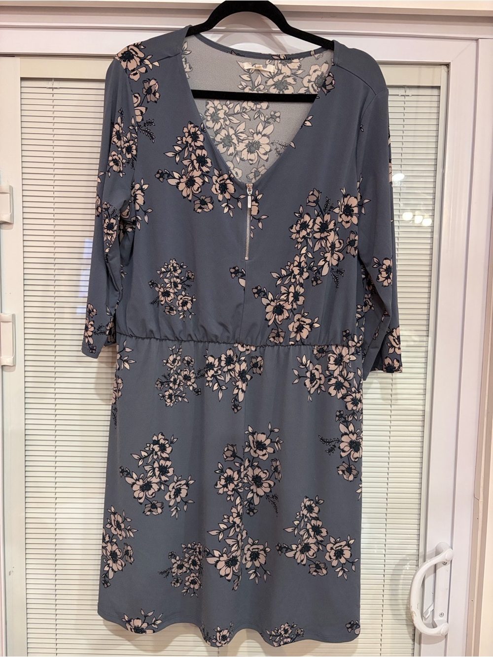 Blue and Grey Floral Long Sleeve Dress Size XL